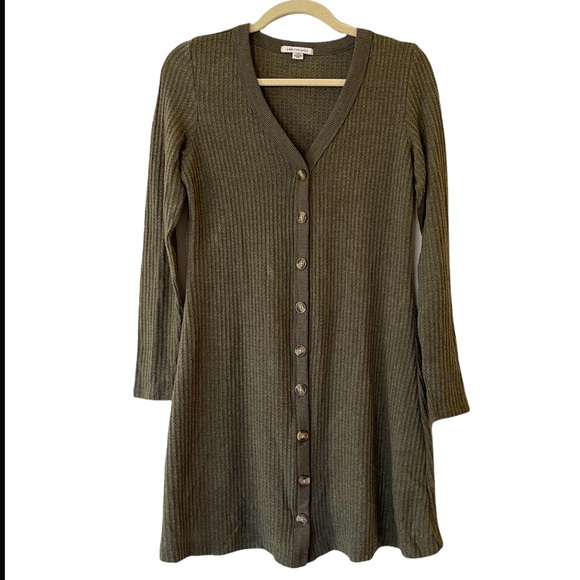 American Eagle Long Sleeve Waffle Knit Dress - Olive Green - Small - Picture 1 of 7